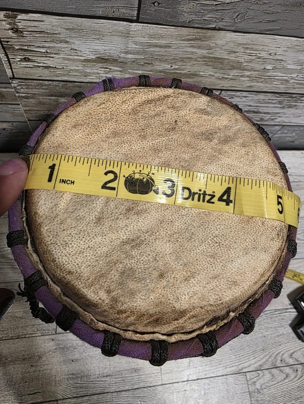 Hand-Carved African Djembe Drum with Natural and Purple Accents